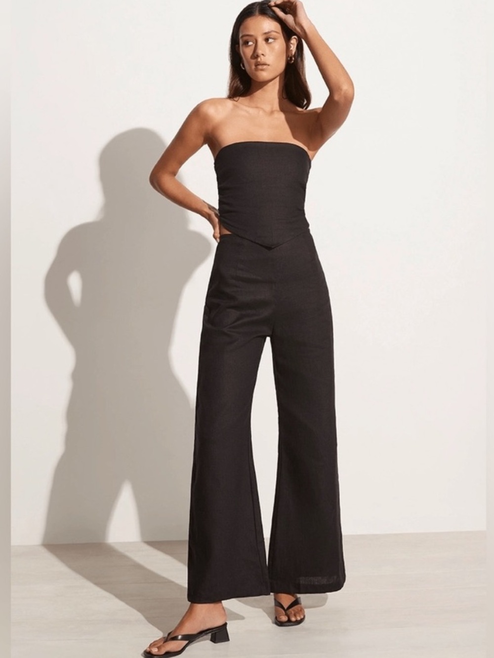 Faithfull the Brand Ottavio Linen Wide Leg Pants in Black Size 6